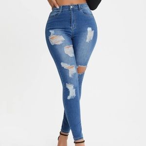 Blue Skinny Jeans With Holes